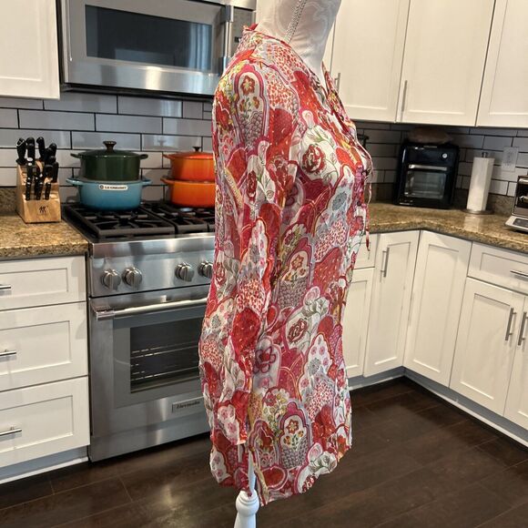 Manuel Canovas Womens Long Sleeve V Neck Floral Shift Dress 100% Silk 8 10 - Picture 5 of 16